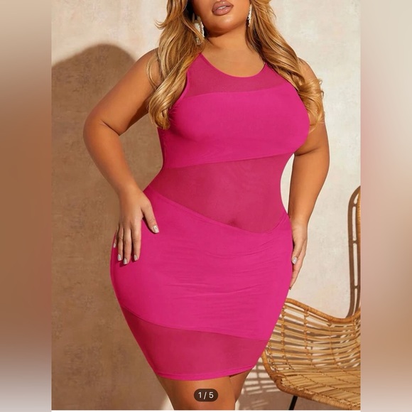 SHEIN SXY Plus Contrast Mesh Bodycon Dress - Picture 1 of 2